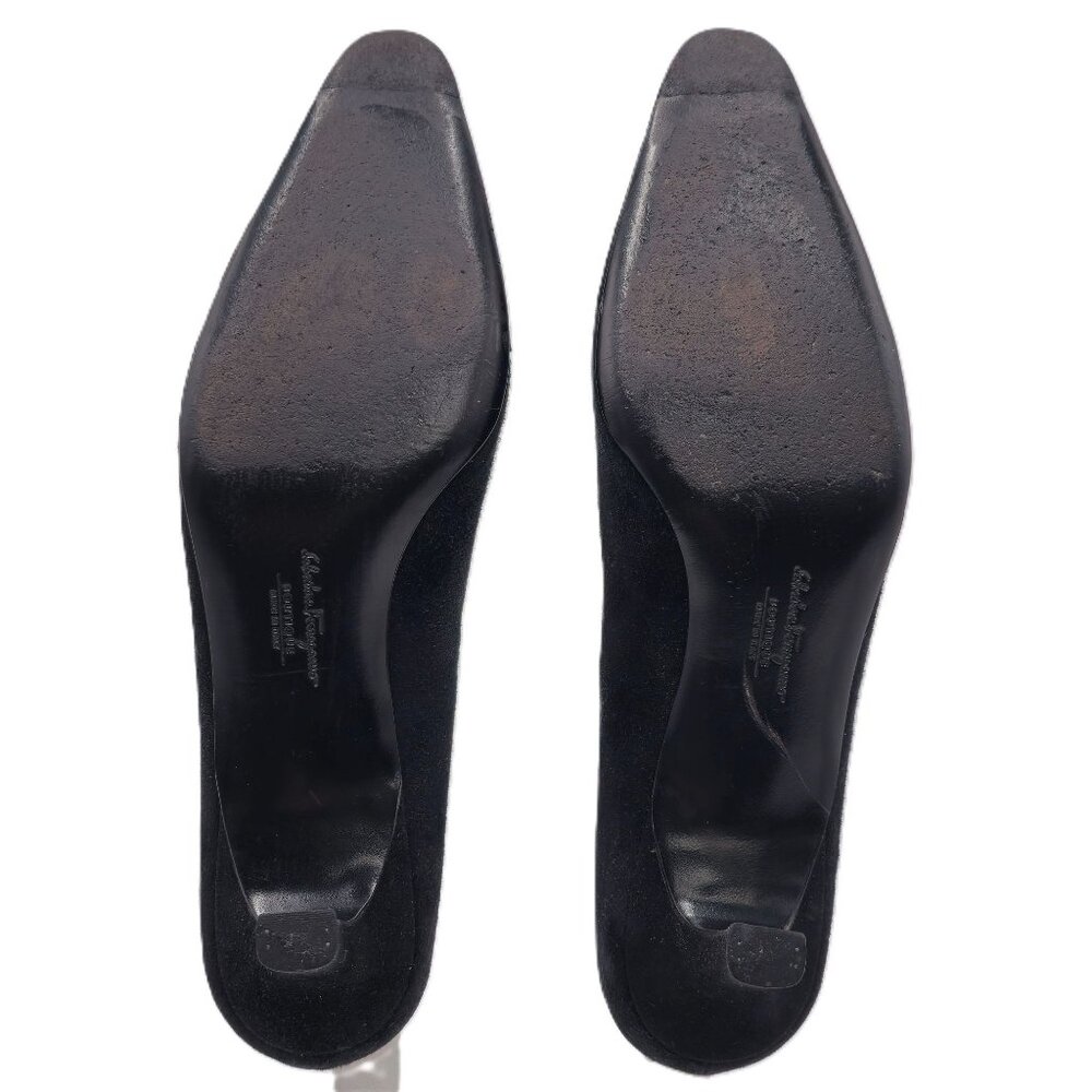 Vintage Salvatore Ferragamo Italy Black Suede Pumps Womens 8.5AAAA Dress Shoes - Picture 5 of 11